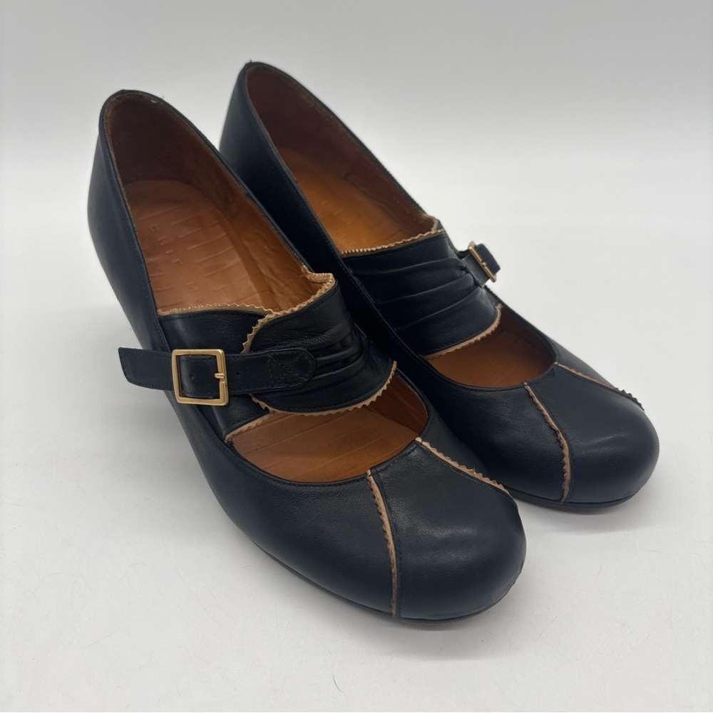 Chie Mihara Retro Black Buckle Leather Pumps Heels Women’s EU 39 US 9 - Picture 3 of 16